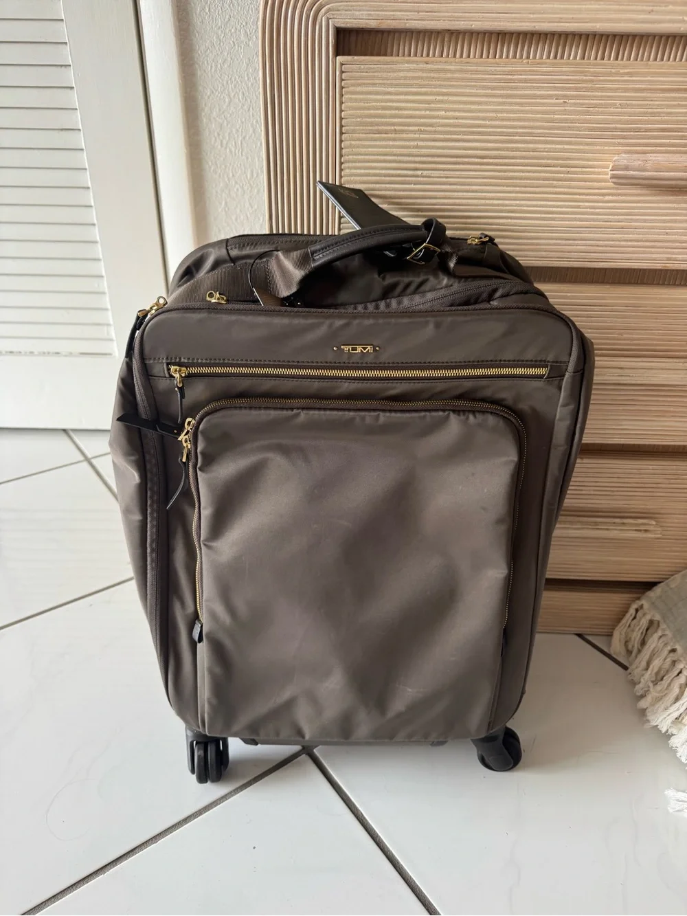 Tumi Brown Rolling Carry-On with Gold Hardware
